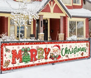 Merry Christmas Banner Large Christmas Yard Decorations Outdoor Decor | Outdoor Red Bow and Santa Claus Yard Sign,Merry Xmas Banner for Indoor/Outdoor Xmas Party Happy New Years Celebration Merry Christmas Banner Large Christmas Yard Decorations Outdoor Decor | Outdoor Red Bow and Santa Claus Yard Sign,Merry Xmas Banner for Indoor/Outdoor Xmas Party Happy New Years Celebration