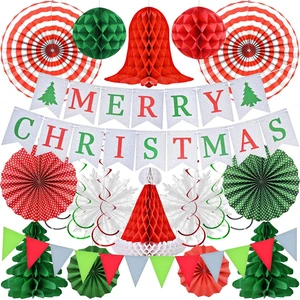 Christmas Party Decorations Supplies Set, Reusable Xmas Decor Kit Indoor - Merry Christmas Sign Banner for Home, Xmas Pennant Banner, Hanging Paper Tissue Fan Tree Garland Christmas Party Decorations Supplies Set, Reusable Xmas Decor Kit Indoor - Merry Christmas Sign Banner for Home, Xmas Pennant Banner, Hanging Paper Tissue Fan Tree Garland