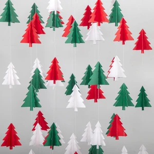 Red White Green Christmas Decorations - 2Pcs 3D Christmas Tree Paper Streamers Party Banner Garland Hanging Decor Red White Green Christmas Decorations - 2Pcs 3D Christmas Tree Paper Streamers Party Banner Garland Hanging Decor