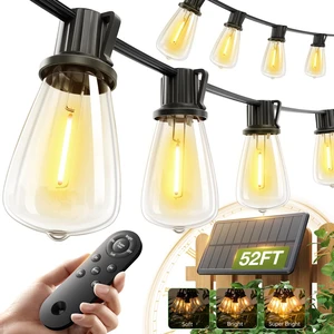 52FT(48+4) Solar String Lights Outdoor, Waterproof Dimmable 16+1 LED | Patio Lights with Remote & USB Charging, Timer, 3 Light Modes, Shatterproof, Solar Lights Outdoor for Camping Backyard Garden 52FT(48+4) Solar String Lights Outdoor, Waterproof Dimmable 16+1 LED | Patio Lights with Remote & USB Charging, Timer, 3 Light Modes, Shatterproof, Solar Lights Outdoor for Camping Backyard Garden