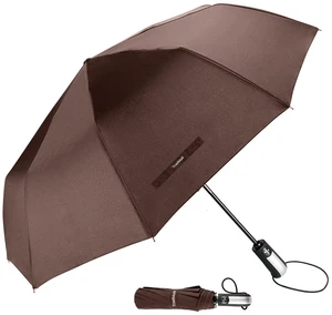 Travel Umbrella Windproof 46 Inches Canopy, Brown | 10 Reinforced Fiberglass Ribs Ergonomic Handle Auto Open & Close Travel Umbrella Windproof 46 Inches Canopy, Brown | 10 Reinforced Fiberglass Ribs Ergonomic Handle Auto Open & Close