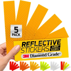 Reflective Stickers | 3M Diamond Grade | Yellow | 1.25 x 6 | 5-Pack | Reflective Safety Tape for Helmets, Cars, Mailboxes & More Reflective Stickers | 3M Diamond Grade | Yellow | 1.25 x 6 | 5-Pack | Reflective Safety Tape for Helmets, Cars, Mailboxes & More
