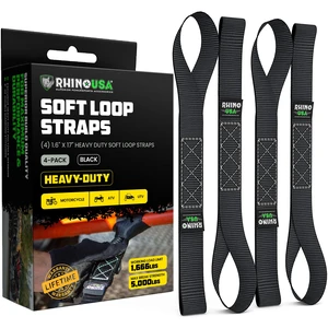 Soft Loop Tie Down Straps (4-Pack) - Motorcycle Handlebar Straps | 1.6in x 17in Loops, 5,000lb Break Strength. For Use with Ratchets on ATV, UTV, Dirt Bike & Motorcycle Handlebars. Black Soft Loop Tie Down Straps (4-Pack) - Motorcycle Handlebar Straps | 1.6in x 17in Loops, 5,000lb Break Strength. For Use with Ratchets on ATV, UTV, Dirt Bike & Motorcycle Handlebars. Black