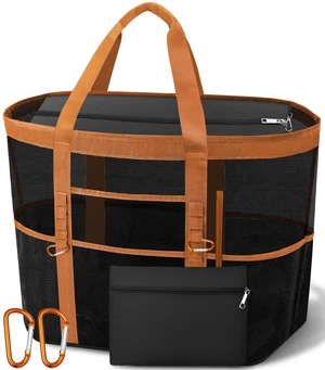 Chic & Spacious XX-Large Beach Bag for Women 2026 Mesh × Canvas Tote with Top Zipper, 11 Pockets, Detachable Pouch, Foldable, 2 Carabiners Chic & Spacious XX-Large Beach Bag for Women 2026 Mesh × Canvas Tote with Top Zipper, 11 Pockets, Detachable Pouch, Foldable, 2 Carabiners