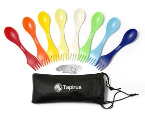Camping Sporks to Go V8 Set - 7" BPA Free Plastic Sporks Reusable - Camping Spoon Fork Knife Combo with Bottle Opener & Case - For Hiking, Hunting, Backpacking Utensils, MREs - Pack of 8 Camping Sporks to Go V8 Set - 7" BPA Free Plastic Sporks Reusable - Camping Spoon Fork Knife Combo with Bottle Opener & Case - For Hiking, Hunting, Backpacking Utensils, MREs - Pack of 8