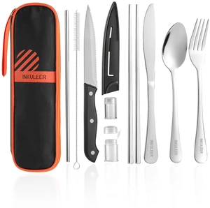 Travel Cutlery, Portable Cutlery Set | Portable Silverware Set, 18/8 Stainless Steel Lunch Reusable Travel Cutlery Set, Fork and Spoon/Knife Set for Camping | Full-size camping cutlery set. Travel Cutlery, Portable Cutlery Set | Portable Silverware Set, 18/8 Stainless Steel Lunch Reusable Travel Cutlery Set, Fork and Spoon/Knife Set for Camping | Full-size camping cutlery set.