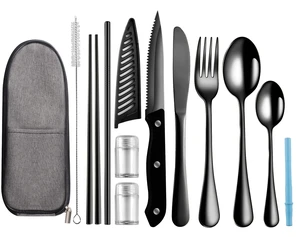 Travel Utensils with Case,Reusable Utensils,Portable Travel Camping Cutlery Set,Stainless Steel Flatware Set,Lunch Boxes Workplace Camping School Picnic (Black) Travel Utensils with Case,Reusable Utensils,Portable Travel Camping Cutlery Set,Stainless Steel Flatware Set,Lunch Boxes Workplace Camping School Picnic (Black)