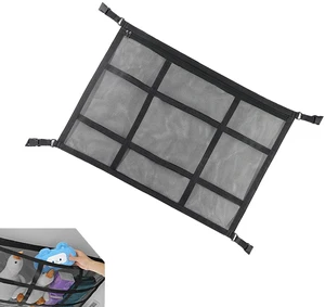 Car Ceiling Cargo Net, Double Layer Mesh Overhead Storage Organizer with Adjustable Straps, 20.87" x 31.5" Roof Storage Pocket for Camping Road Trips, Universal for Most Cars, SUVs (Black) Car Ceiling Cargo Net, Double Layer Mesh Overhead Storage Organizer with Adjustable Straps, 20.87" x 31.5" Roof Storage Pocket for Camping Road Trips, Universal for Most Cars, SUVs (Black)