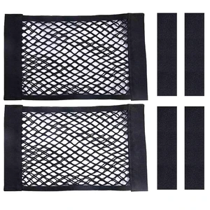 2PCS Universal Car Cargo Net with Adhesive Tape, 9.8×15.7in Trunk Storage Mesh Pocket Wall Mount Organizer Bag for Car RV SUV Boat Truck Camper Van Trailer (Black) 2PCS Universal Car Cargo Net with Adhesive Tape, 9.8×15.7in Trunk Storage Mesh Pocket Wall Mount Organizer Bag for Car RV SUV Boat Truck Camper Van Trailer (Black)