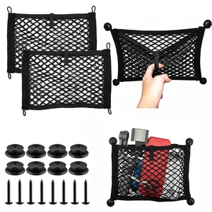 2-Pack Small Mesh Storage Pocket Organizer 14.3"x9.5" | Stretchable Elastic Net for Car Trunk, RV Kitchen, Bathroom, SUV & Van | 8 Screws Included 2-Pack Small Mesh Storage Pocket Organizer 14.3"x9.5" | Stretchable Elastic Net for Car Trunk, RV Kitchen, Bathroom, SUV & Van | 8 Screws Included