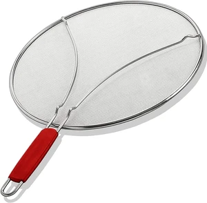 13" Splatter Guard for Frying Pan & Food Strainer and Universal Cookware- Stops Hot Oil Splash - Splatter Screen for Cooking - Red 13" Splatter Guard for Frying Pan & Food Strainer and Universal Cookware- Stops Hot Oil Splash - Splatter Screen for Cooking - Red