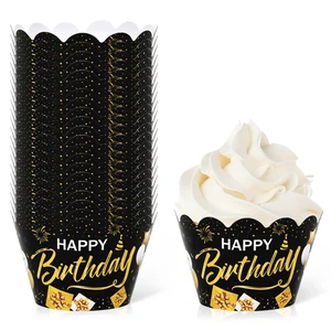 36Pcs Happy Birthday Cupcake Wrappers Black Gold Birthday Cupcake Liners Decorative Cupcakes Holders for Baby Shower Party Cake Decoration 36Pcs Happy Birthday Cupcake Wrappers Black Gold Birthday Cupcake Liners Decorative Cupcakes Holders for Baby Shower Party Cake Decoration