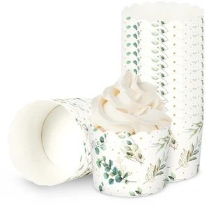 100Pcs Eucalyptus Leaf Paper Baking Cups Green Gold Foil Leaves Cupcake Wrappers Scalloped Edge Cupcakes Muffin Cases for Wedding Birthday Party 100Pcs Eucalyptus Leaf Paper Baking Cups Green Gold Foil Leaves Cupcake Wrappers Scalloped Edge Cupcakes Muffin Cases for Wedding Birthday Party