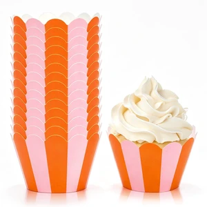 36Pcs Pink Orange Cupcake Wrappers Stripe Scalloped Cupcake Liners Summer Decorative Baking Cups for Birthday Baby Shower Wedding Party Supplies 36Pcs Pink Orange Cupcake Wrappers Stripe Scalloped Cupcake Liners Summer Decorative Baking Cups for Birthday Baby Shower Wedding Party Supplies