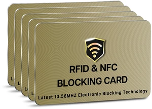5 Pack RFID Blocking Card for Credit Debit ID Card, Golden | Slim Anti-Theft Contactless NFC RFID Blocker Protector, Easily Fit into Wallet and Purse, for Men & Women 5 Pack RFID Blocking Card for Credit Debit ID Card, Golden | Slim Anti-Theft Contactless NFC RFID Blocker Protector, Easily Fit into Wallet and Purse, for Men & Women