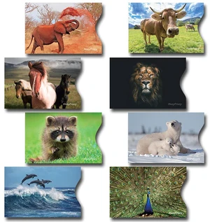 8 RFID Blocking Sleeves, Credit Card Protector, Anti-Theft Credit Card Holder, with Lion, Horses, Elephant, Dolphins, Cow, Peacock, Polar Bears and Raccoon Prints 8 RFID Blocking Sleeves, Credit Card Protector, Anti-Theft Credit Card Holder, with Lion, Horses, Elephant, Dolphins, Cow, Peacock, Polar Bears and Raccoon Prints