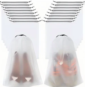15-Piece Travel Storage Bags, White Frosted, 3 Sizes | Drawstring Closure, For Gym Clothes, Underwear, Shoes, 5 Pieces Each Size, 15.7 x 11.8 in; 7.9 x 11.8 in; 7.0 x 9.8 in 15-Piece Travel Storage Bags, White Frosted, 3 Sizes | Drawstring Closure, For Gym Clothes, Underwear, Shoes, 5 Pieces Each Size, 15.7 x 11.8 in; 7.9 x 11.8 in; 7.0 x 9.8 in