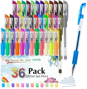 Glitter Gel Pens for Adult Coloring Books, 36 Colors Gel Marker Set Colored Pen with 40% More Ink for Kids Drawing, Doodling, Crafts and Taking Note Glitter Gel Pens for Adult Coloring Books, 36 Colors Gel Marker Set Colored Pen with 40% More Ink for Kids Drawing, Doodling, Crafts and Taking Note
