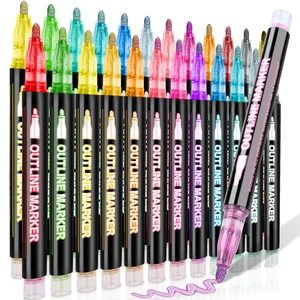 24 Colors Outline Glitter Markers, Double Line Shimmer Marker Pens for Christmas Greeting Cards, Outline Pens for Art Supplies for Scrapbook Crafts DIY Art Crafts 24 Colors Outline Glitter Markers, Double Line Shimmer Marker Pens for Christmas Greeting Cards, Outline Pens for Art Supplies for Scrapbook Crafts DIY Art Crafts