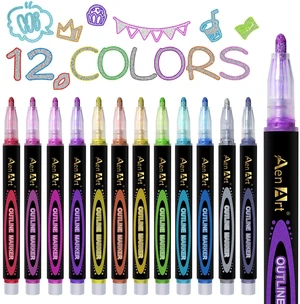12 Colors Outline Shimmer Markers, Glitter Metallic Pens Drawing Art Supplies, Gift Trendy Stuff for Kids Girls Ages 4, 6, 8, 10, 12 Year Old 12 Colors Outline Shimmer Markers, Glitter Metallic Pens Drawing Art Supplies, Gift Trendy Stuff for Kids Girls Ages 4, 6, 8, 10, 12 Year Old
