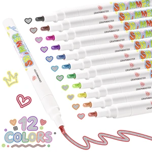 12 Colors Outline Glitter Markers, Metallic Shimmer Pens | Double Line Smooth Writing Markers for Drawing, Card Making, DIY Crafts, Birthday, Christmas, Halloween Gifts Art Supplies 12 Colors Outline Glitter Markers, Metallic Shimmer Pens | Double Line Smooth Writing Markers for Drawing, Card Making, DIY Crafts, Birthday, Christmas, Halloween Gifts Art Supplies