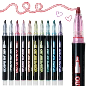 Double Line Outline Markers, 10 Pack, Metallic Colors | Squiggles Shimmer Outline Pens, Craft Markers for Drawing, Doodling, Card Making and DIY Projects Double Line Outline Markers, 10 Pack, Metallic Colors | Squiggles Shimmer Outline Pens, Craft Markers for Drawing, Doodling, Card Making and DIY Projects