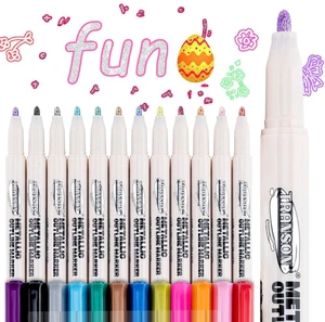 12pcs Outline Shimmering Markers with Metallic for Fun Art Drawing Craft DIY 12pcs Outline Shimmering Markers with Metallic for Fun Art Drawing Craft DIY