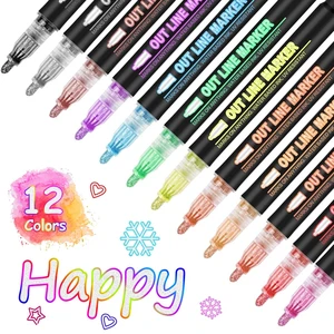 Outline Marker Self-outline Metallic Markers, 12 Colors Squiggles Shimmer Outline Markers Pen Set for Drawing Art School Supplies, Glitter Pen Set for Cards Lettering, Gift for 4-12 Year Old Girl Outline Marker Self-outline Metallic Markers, 12 Colors Squiggles Shimmer Outline Markers Pen Set for Drawing Art School Supplies, Glitter Pen Set for Cards Lettering, Gift for 4-12 Year Old Girl