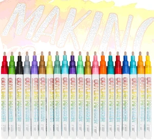 20pcs Outline Marker, Marker Pen for Highlight, Dual-Line Highlighter Outline Marker Set, Metallic Paint Markers for Black Paper Pens Glitter Markers Scrapbook Supplies 20pcs Outline Marker, Marker Pen for Highlight, Dual-Line Highlighter Outline Marker Set, Metallic Paint Markers for Black Paper Pens Glitter Markers Scrapbook Supplies