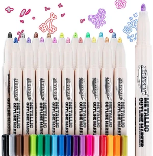 18pcs Outline Shimmering Markers with Metallic for Fun Art Drawing Craft DIY 18pcs Outline Shimmering Markers with Metallic for Fun Art Drawing Craft DIY