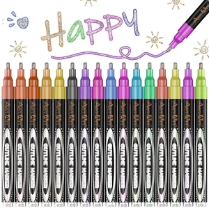 Double Line Markers Outline Pens, Squiggles Shimmer Outline Marker Set, 16 Colors Doodle Shimmer Pen for Drawing, Making Card, Craft Project Double Line Markers Outline Pens, Squiggles Shimmer Outline Marker Set, 16 Colors Doodle Shimmer Pen for Drawing, Making Card, Craft Project