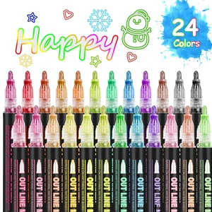 Double Line Outline Markers 24 Colors Super Squiggles Glitter Markers Self Outline Metallic Marker, Teen Girl Gifts Trendy Stuff, Doodle Shimmer Marker for Christmas Gift, Birthday, DIY Art Crafts Double Line Outline Markers 24 Colors Super Squiggles Glitter Markers Self Outline Metallic Marker, Teen Girl Gifts Trendy Stuff, Doodle Shimmer Marker for Christmas Gift, Birthday, DIY Art Crafts