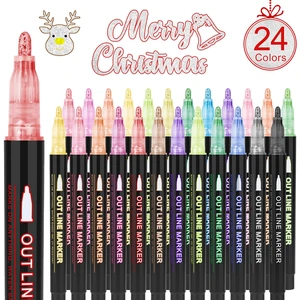 24 Pack Double Line Outline Markers, Squiggles Shimmer Markers Set, Self Outline Metallic Glitter Marker Pens for Christmas,Art, Drawing, Writing, Greeting Cards, DIY, Scrapbook, Easter Eggs 24 Pack Double Line Outline Markers, Squiggles Shimmer Markers Set, Self Outline Metallic Glitter Marker Pens for Christmas,Art, Drawing, Writing, Greeting Cards, DIY, Scrapbook, Easter Eggs