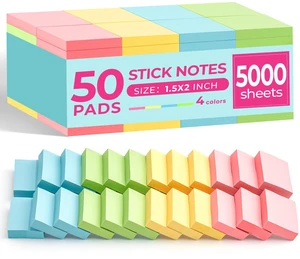 Small Sticky Notes 1.5x2 in, 50 Pads, 100 Sheets/Pad, 4 Pastel Colors | Mini Sticky Notes Bulk Strong Adhesive for hold, Easy to Post, Teacher Classroom Must Haves, School and Office Supplies Small Sticky Notes 1.5x2 in, 50 Pads, 100 Sheets/Pad, 4 Pastel Colors | Mini Sticky Notes Bulk Strong Adhesive for hold, Easy to Post, Teacher Classroom Must Haves, School and Office Supplies