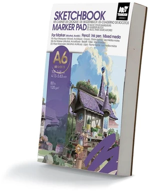 A6 Mini Sketchbook Marker Pad, 80lb/120gsm Heavyweight Art Paper, No Bleed Through, 100 Sheets/200 Pages 4.13"x5.83" for Drawing & Sketching A6 Mini Sketchbook Marker Pad, 80lb/120gsm Heavyweight Art Paper, No Bleed Through, 100 Sheets/200 Pages 4.13"x5.83" for Drawing & Sketching