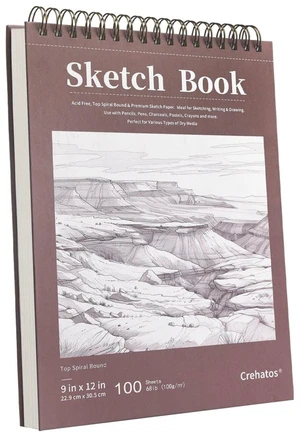 9" x 12" Sketch Book, Top Spiral Bound Sketch Pad, 100 Sheets 68lb/100gsm Drawing Paper, 1 Pack 9" x 12" Sketch Book, Top Spiral Bound Sketch Pad, 100 Sheets 68lb/100gsm Drawing Paper, 1 Pack