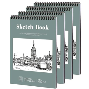 4 Pack Sketch Book, 9 x 12 Inch Sketchbook, 68lb/100gsm Top Spiral Bound Sketch Pad, Acid Free Art Supplies Drawing Painting Sketching Paper for Kids, Adults, Beginners, Artists (30 Sheets Each) 4 Pack Sketch Book, 9 x 12 Inch Sketchbook, 68lb/100gsm Top Spiral Bound Sketch Pad, Acid Free Art Supplies Drawing Painting Sketching Paper for Kids, Adults, Beginners, Artists (30 Sheets Each)