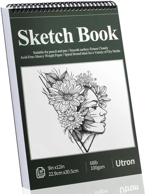 9"x12" Sketchbook Drawing, Top Spiral Sketching Pad, 100GSM/68LB Acid Free Art Sketching Pad, Drawing Paper, Beginner Artist (50 Sheets, White) 9"x12" Sketchbook Drawing, Top Spiral Sketching Pad, 100GSM/68LB Acid Free Art Sketching Pad, Drawing Paper, Beginner Artist (50 Sheets, White)