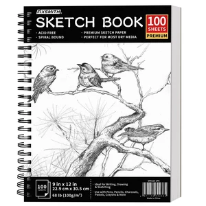 9"X12" Sketch Book, 100 Sheets, 68 lb/100gsm Sketchbook, Black | Acid Free Drawing Paper | Spiral Bound Artist Sketch Pad | for Kids, Beginners, Artists & Professionals | Bright White 9"X12" Sketch Book, 100 Sheets, 68 lb/100gsm Sketchbook, Black | Acid Free Drawing Paper | Spiral Bound Artist Sketch Pad | for Kids, Beginners, Artists & Professionals | Bright White