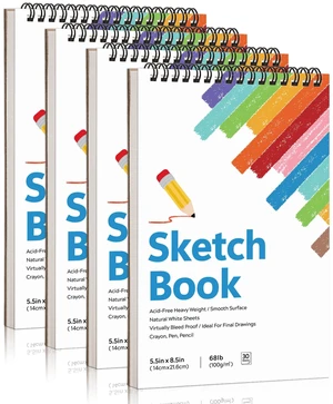 4 Pack Small Sketch Books for Kids, Spiral Bound, Acid-Free Drawing Paper | 5.5 × 8.5in Spiral Sketch Pad, 360° Lays Flat, Portable Size for School, Travel, Daily Sketching & Back to School Gift 4 Pack Small Sketch Books for Kids, Spiral Bound, Acid-Free Drawing Paper | 5.5 × 8.5in Spiral Sketch Pad, 360° Lays Flat, Portable Size for School, Travel, Daily Sketching & Back to School Gift