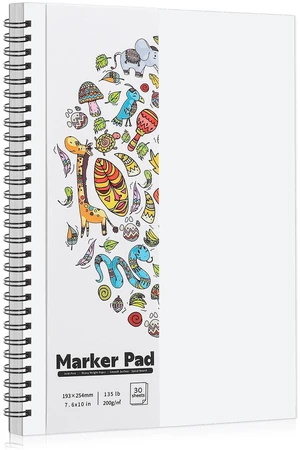 7.6 × 10In Marker Sketchbook, 200gsm Double-Sided Bleedproof Marker Paper | 30 Sheets Acid-Free Smooth Paper, Spiral Bound & Tear Line, Lays Flat for Markers, Pens 7.6 × 10In Marker Sketchbook, 200gsm Double-Sided Bleedproof Marker Paper | 30 Sheets Acid-Free Smooth Paper, Spiral Bound & Tear Line, Lays Flat for Markers, Pens