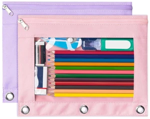 2 Pack Pocket for 3 Ring Binder, Large Pencil Case Pouch Binder | 3 Reinforced Grommets, Pen Bag, Clear Window Pencil Case, Binder Accessories, Pink & Purple 2 Pack Pocket for 3 Ring Binder, Large Pencil Case Pouch Binder | 3 Reinforced Grommets, Pen Bag, Clear Window Pencil Case, Binder Accessories, Pink & Purple