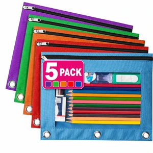 5 Pack Pocket for 3 Ring Binder, Large Pencil Case Pouch | 3 Reinforced Grommets, Pen Bag, Clear Window Pencil Case, Binder Accessories 5 Pack Pocket for 3 Ring Binder, Large Pencil Case Pouch | 3 Reinforced Grommets, Pen Bag, Clear Window Pencil Case, Binder Accessories