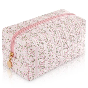 Makeup Bag Travel Toiletry Bag for Women, Small Cosmetic Bags Cute Quilted Cotton Makeup Pouch for Purse Emergency Bag Pencil Case Accessory Bag, Pastel Pink Makeup Bag Travel Toiletry Bag for Women, Small Cosmetic Bags Cute Quilted Cotton Makeup Pouch for Purse Emergency Bag Pencil Case Accessory Bag, Pastel Pink