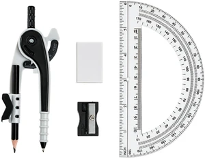 Compass for Geometry Set, 6 Inch Protractor, Clear Plastic (Black) | 6 Inch Compass, Sharpener and Eraser, Easy Grip, Drafting Tool for Scool, Art, Drawing Precision Design for Math Compass for Geometry Set, 6 Inch Protractor, Clear Plastic (Black) | 6 Inch Compass, Sharpener and Eraser, Easy Grip, Drafting Tool for Scool, Art, Drawing Precision Design for Math