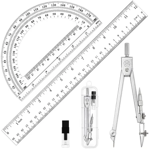 3 Pcs Plastic 12 Inch Ruler, Clear Protractor and Compasses Set | Clear Ruler, Protractor and Compass set, Geometry, Durable, Drawing, Measuring, Math, Art, Classroom, School, Student 3 Pcs Plastic 12 Inch Ruler, Clear Protractor and Compasses Set | Clear Ruler, Protractor and Compass set, Geometry, Durable, Drawing, Measuring, Math, Art, Classroom, School, Student