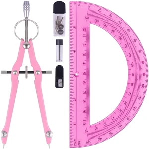 Compass and Protractor Set, Math Compass for Geometry (Pink) | Professional Drawing Compass Tool, Metal Compass with Extra Refills, 6 Inch Math Protractors 180 Degree, For School, Office Compass and Protractor Set, Math Compass for Geometry (Pink) | Professional Drawing Compass Tool, Metal Compass with Extra Refills, 6 Inch Math Protractors 180 Degree, For School, Office