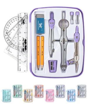 Geometry Set, 13 pcs, 3 Metal Compasses, Protractor, 6" Ruler | 45° & 30°/60° Set Squares, Pencils, Lead Refills, Sharpener & Eraser for Math, Drafting & Classroom Use Geometry Set, 13 pcs, 3 Metal Compasses, Protractor, 6" Ruler | 45° & 30°/60° Set Squares, Pencils, Lead Refills, Sharpener & Eraser for Math, Drafting & Classroom Use