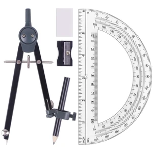 Professional Metal Compass for Geometry Set, Math Protractors (Black) | Metal Compass with Wheel and Lock for Geometry, Drawing Compass Tool, Circle Drafting Tool, and 6 Inch Protractors 180 Degree Professional Metal Compass for Geometry Set, Math Protractors (Black) | Metal Compass with Wheel and Lock for Geometry, Drawing Compass Tool, Circle Drafting Tool, and 6 Inch Protractors 180 Degree