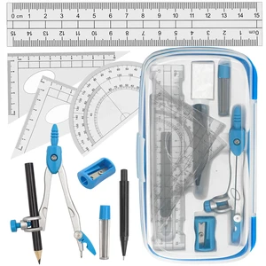 Drafting Compass Kit School Supply Set Featuring Geometry Compass, Protractor, Set Squares, and Ruler for School Grade Boy snd Girl with Every Piece Compact in Carrying Case, Classic Blue Drafting Compass Kit School Supply Set Featuring Geometry Compass, Protractor, Set Squares, and Ruler for School Grade Boy snd Girl with Every Piece Compact in Carrying Case, Classic Blue